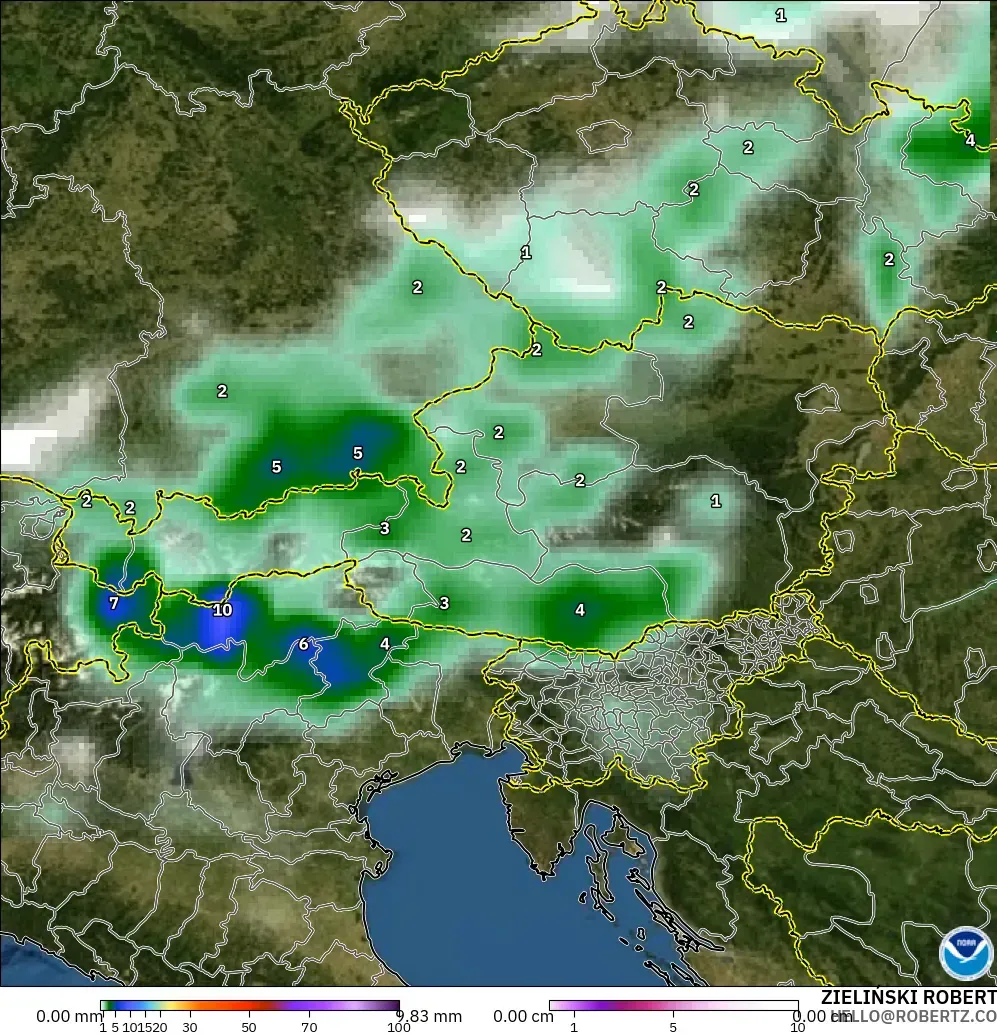 GFS modelo - Austria, Precipitación, nubes y presión