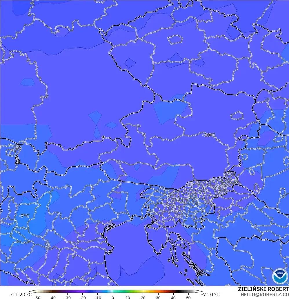 GFS modelo - Austria, Temperatura a 500 hPa