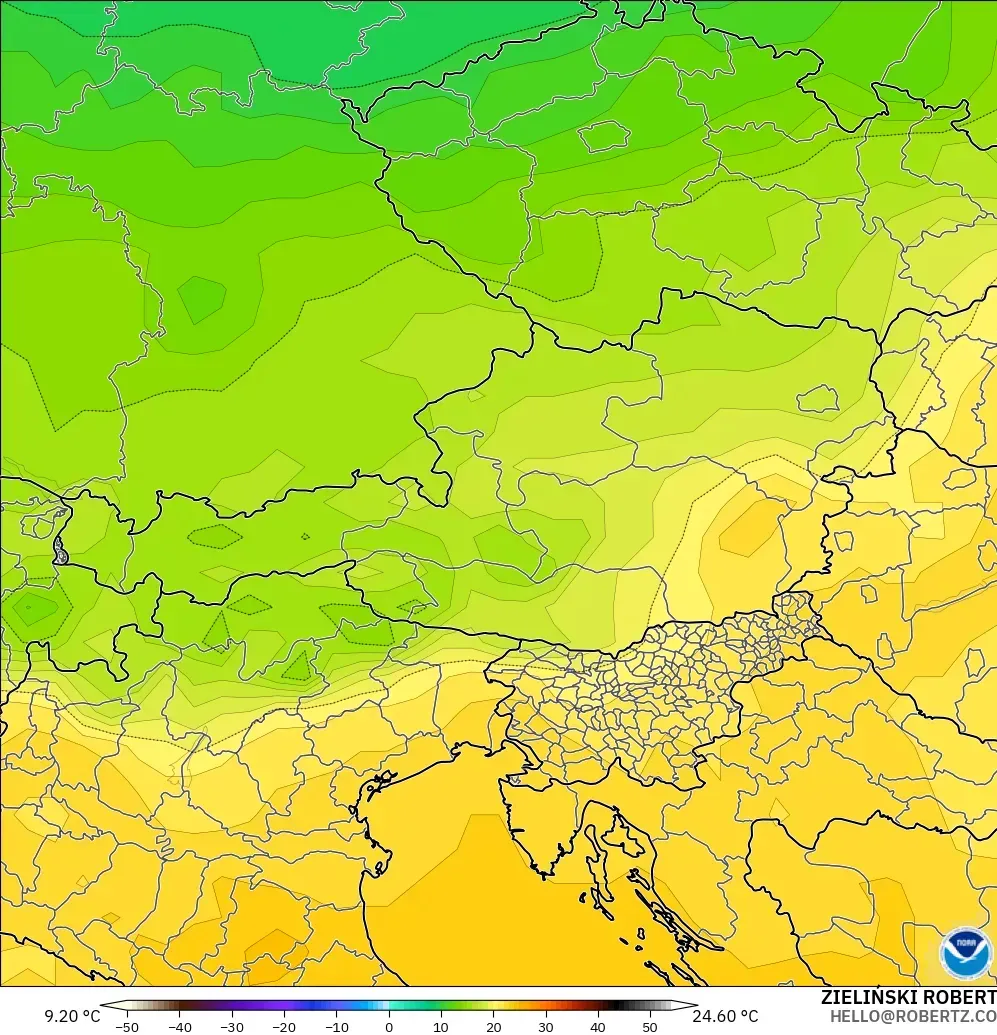 GFS modelo - Austria, Temperatura a 850 hPa