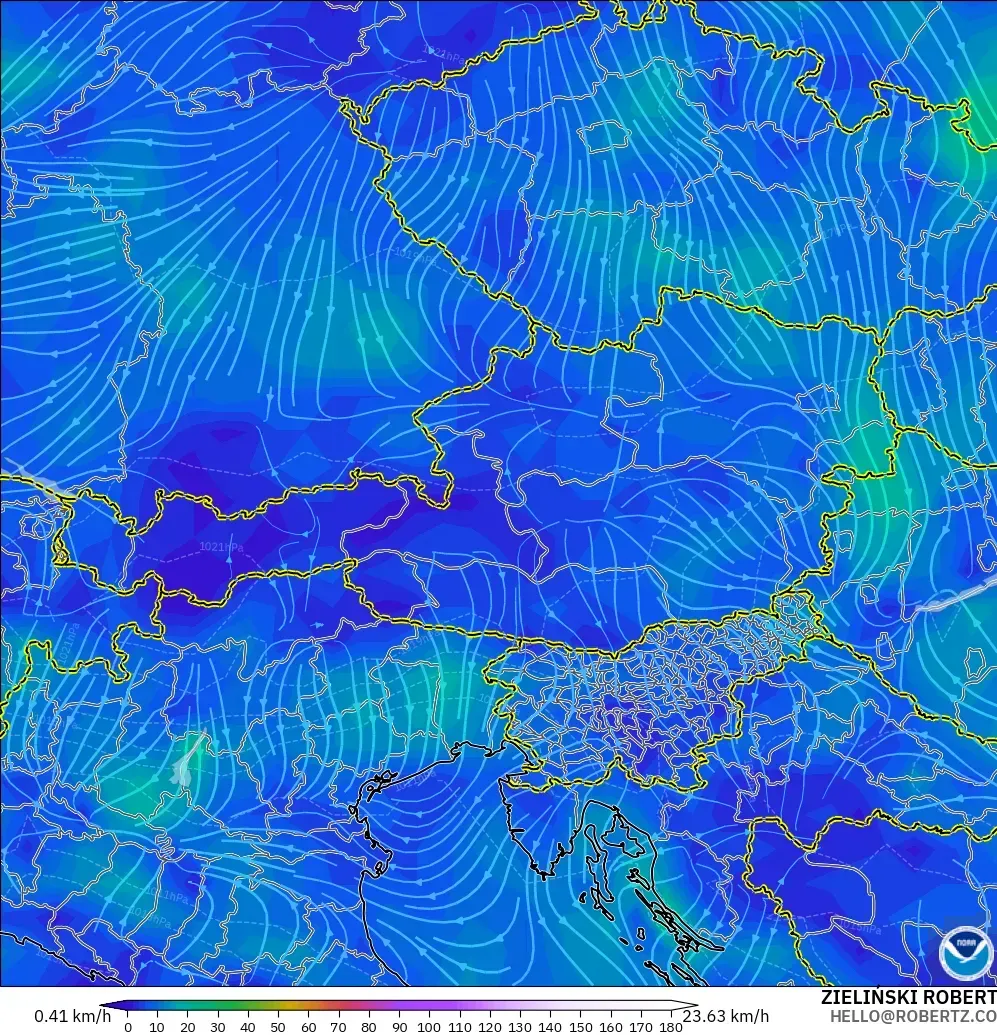 GFS modelo - Austria, Viento a 10 m