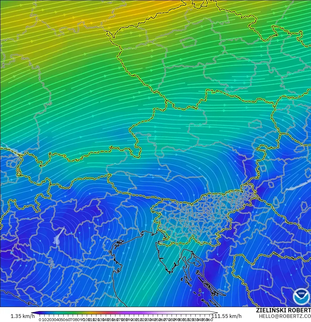 GFS modelo - Austria, Viento a 300 hPa (corriente en chorro)