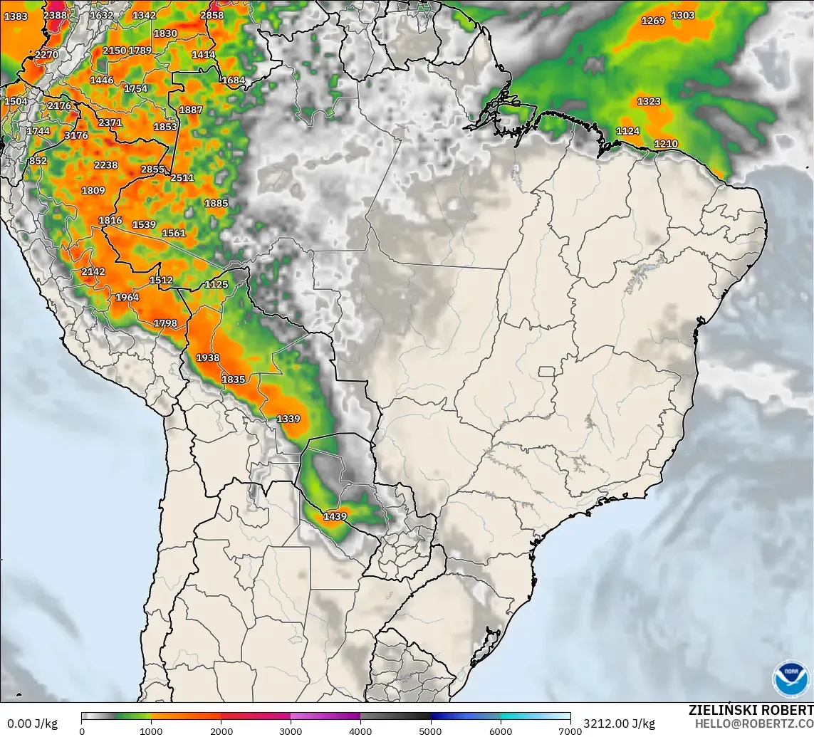 GFS modelo - Brasil, CAPE