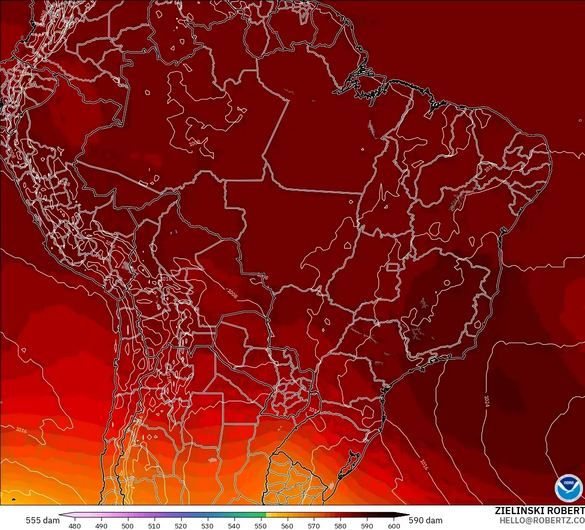 GFS modelo - Brasil, Altura geopotencial a 500 hPa