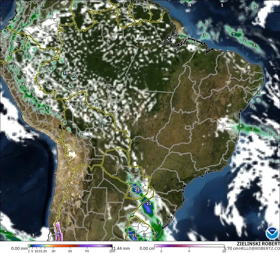 GFS modelo - Brasil, Precipitación, nubes y presión