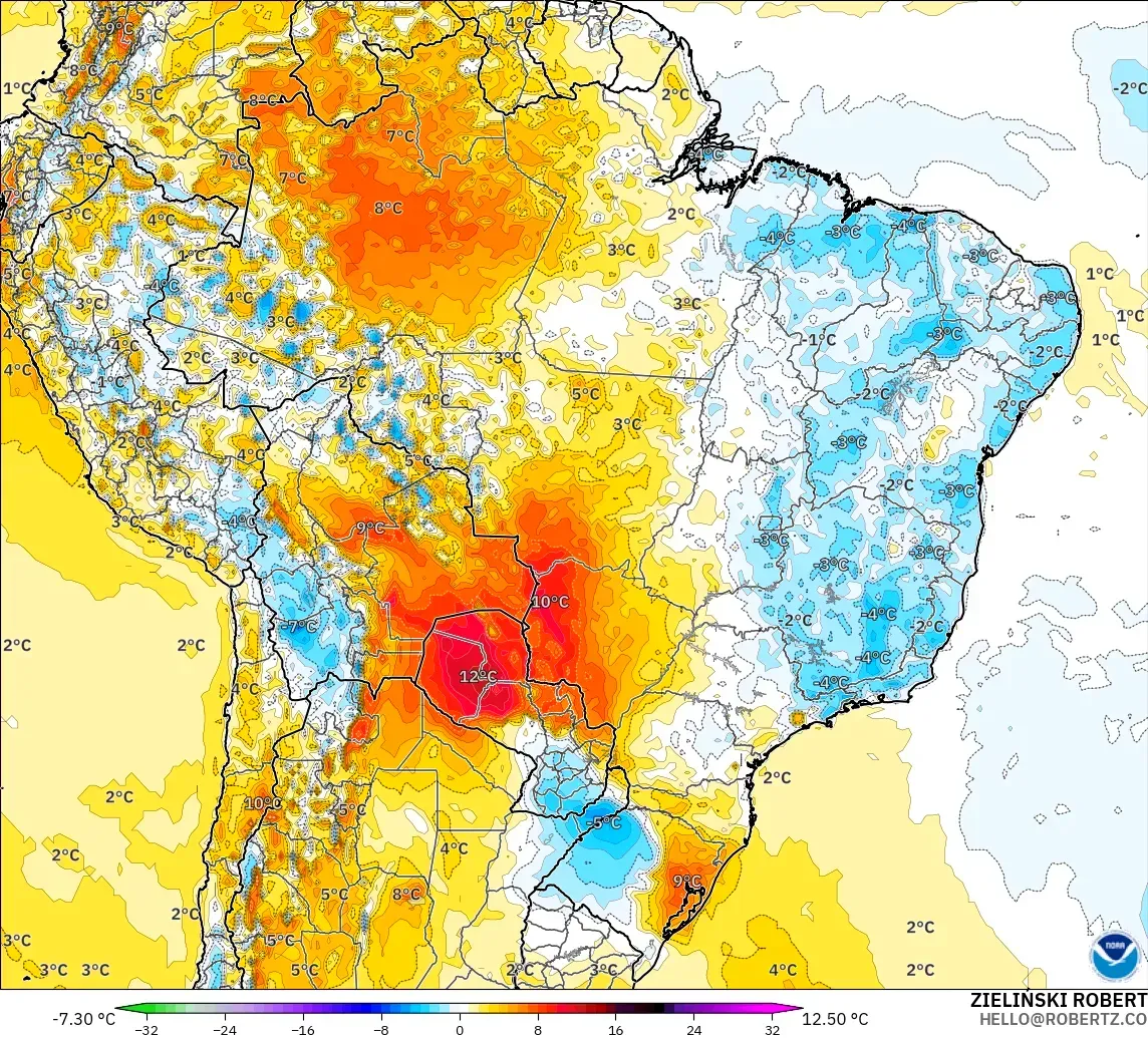 GFS modelo - Brasil, Anomalía de temperatura a 2 m