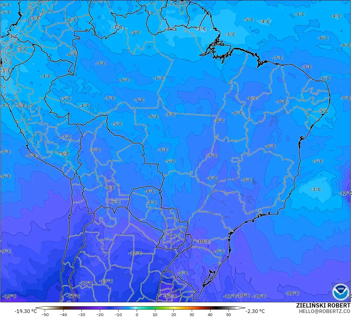 GFS modelo - Brasil, Temperatura a 500 hPa