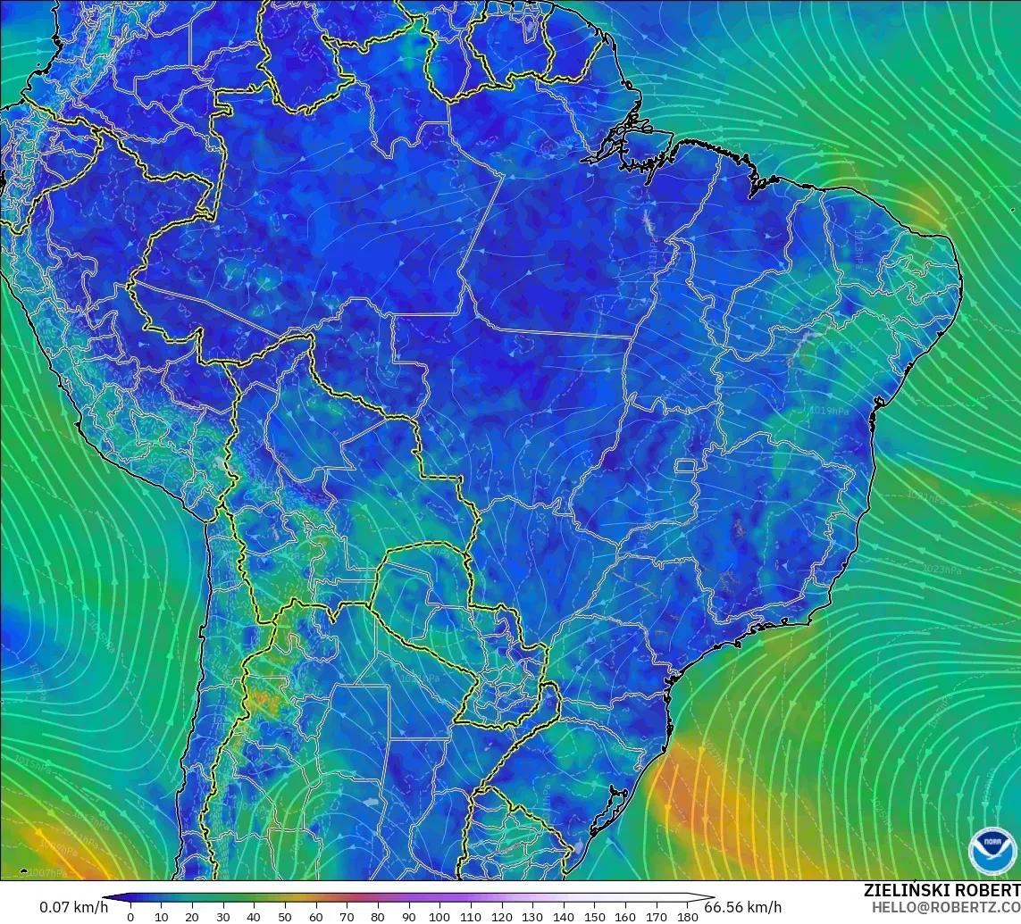 GFS modelo - Brasil, Viento a 10 m