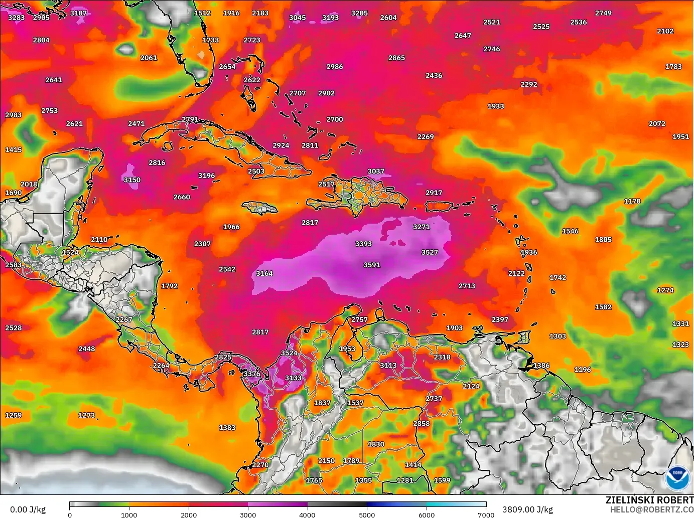 GFS modelo - Caribe, CAPE
