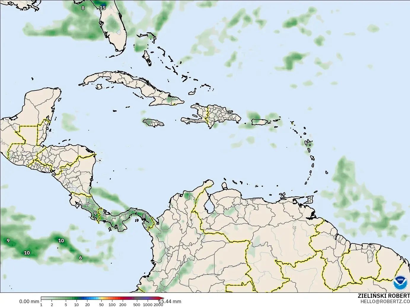 GFS modelo - Caribe, Acumulación de precipitación