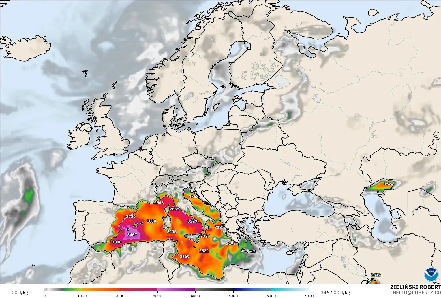 GFS modelo - Europa, CAPE