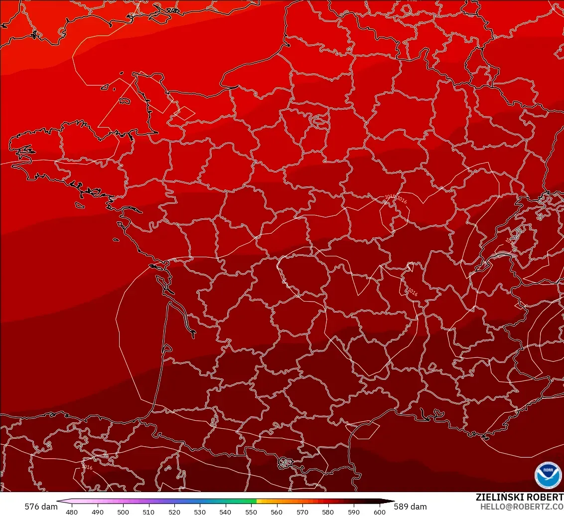 GFS modelo - Francia, Altura geopotencial a 500 hPa