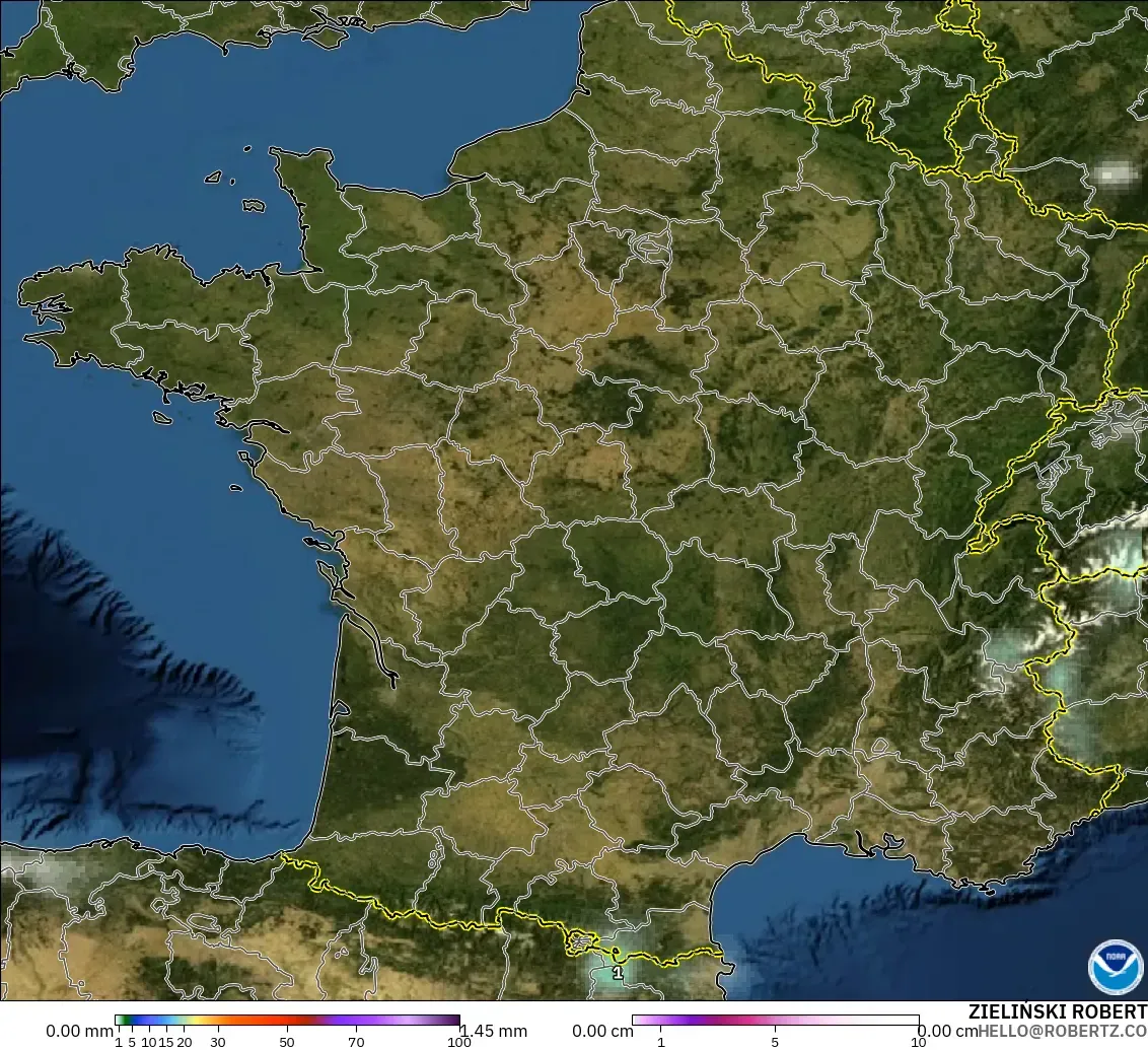 GFS modelo - Francia, Precipitación, nubes y presión