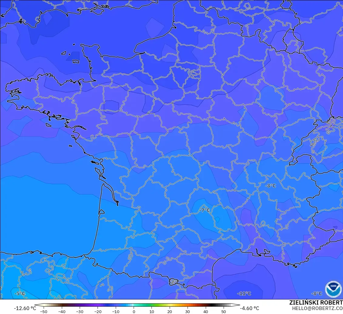 GFS modelo - Francia, Temperatura a 500 hPa