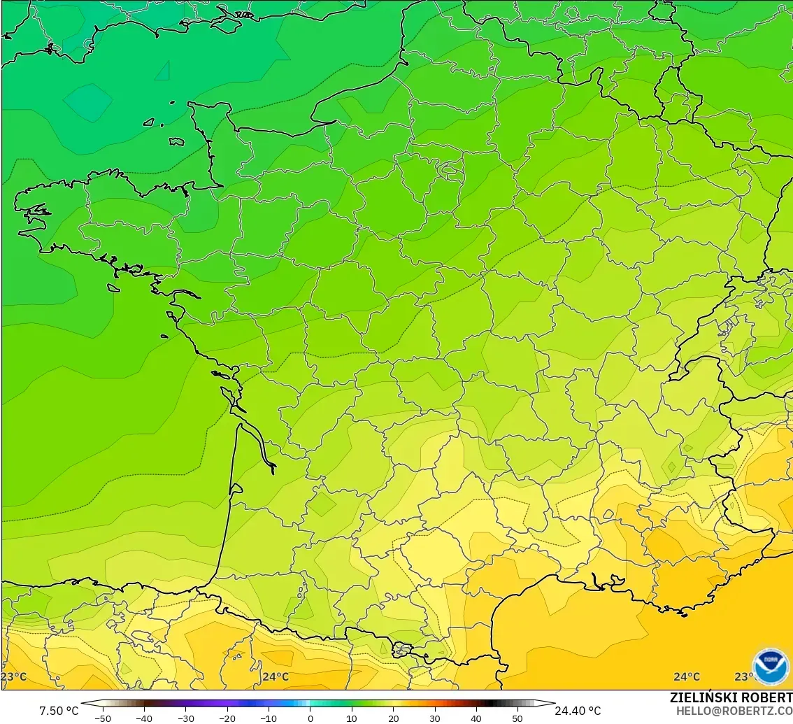 GFS modelo - Francia, Temperatura a 850 hPa