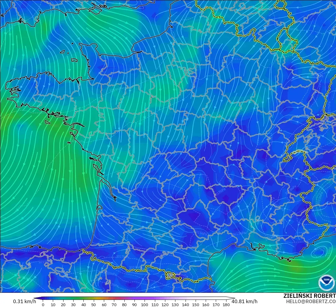 GFS modelo - Francia, Viento a 10 m