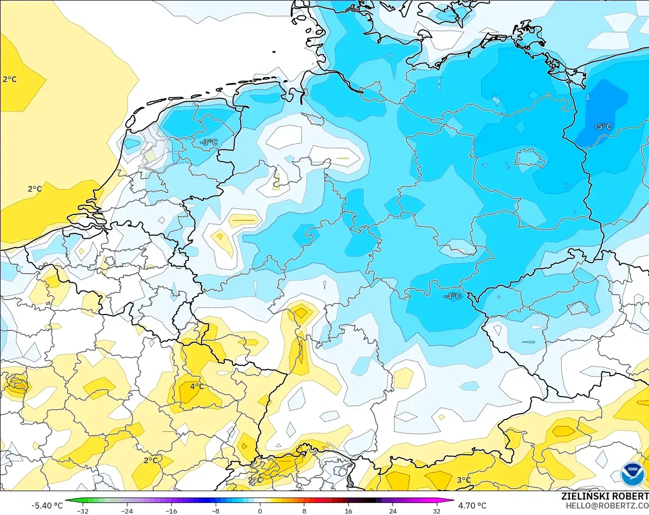 GFS modelo - Alemania, Anomalía de temperatura a 2 m