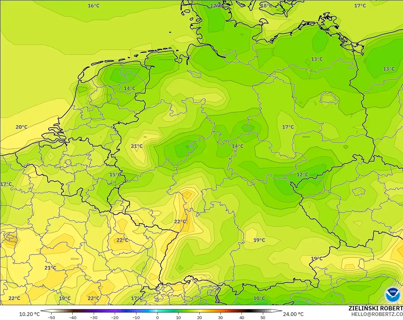 GFS modelo - Alemania, Temperatura a 2 m