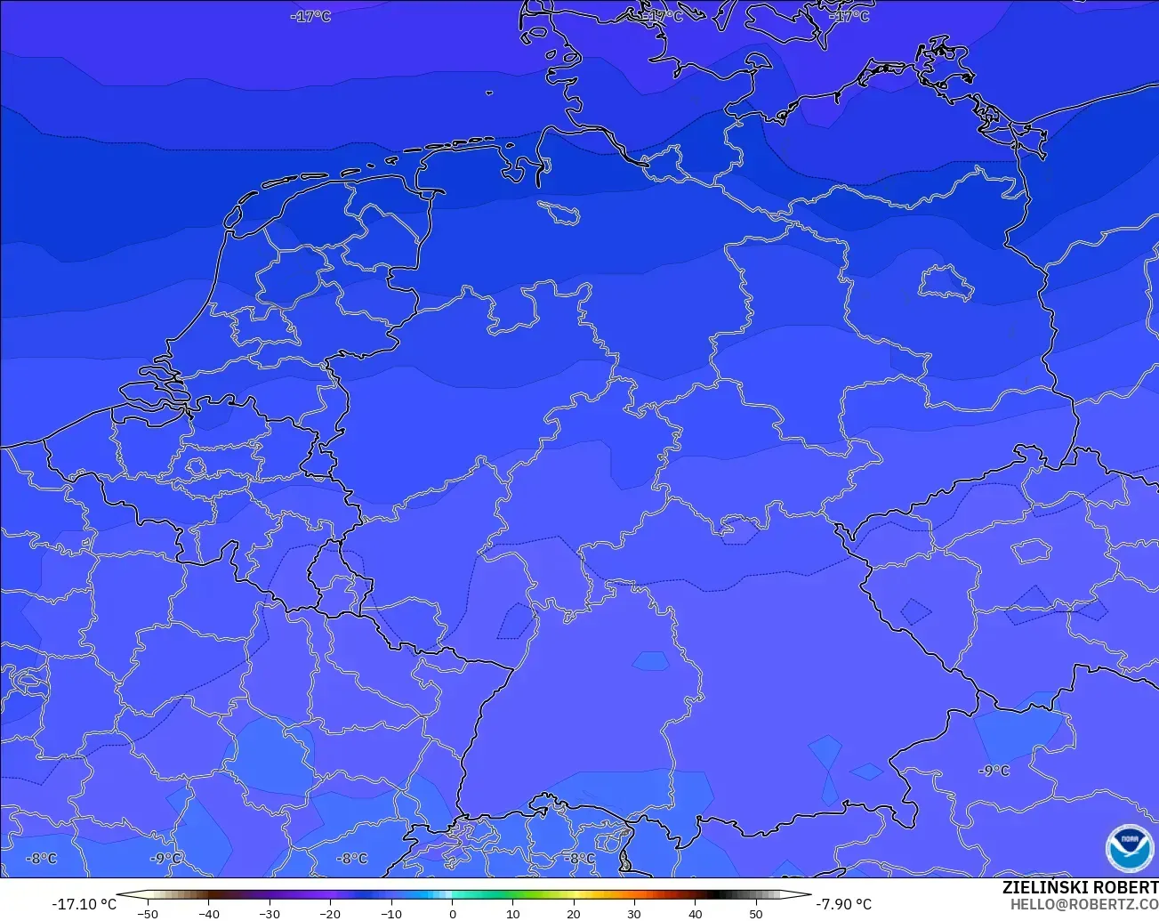 GFS modelo - Alemania, Temperatura a 500 hPa