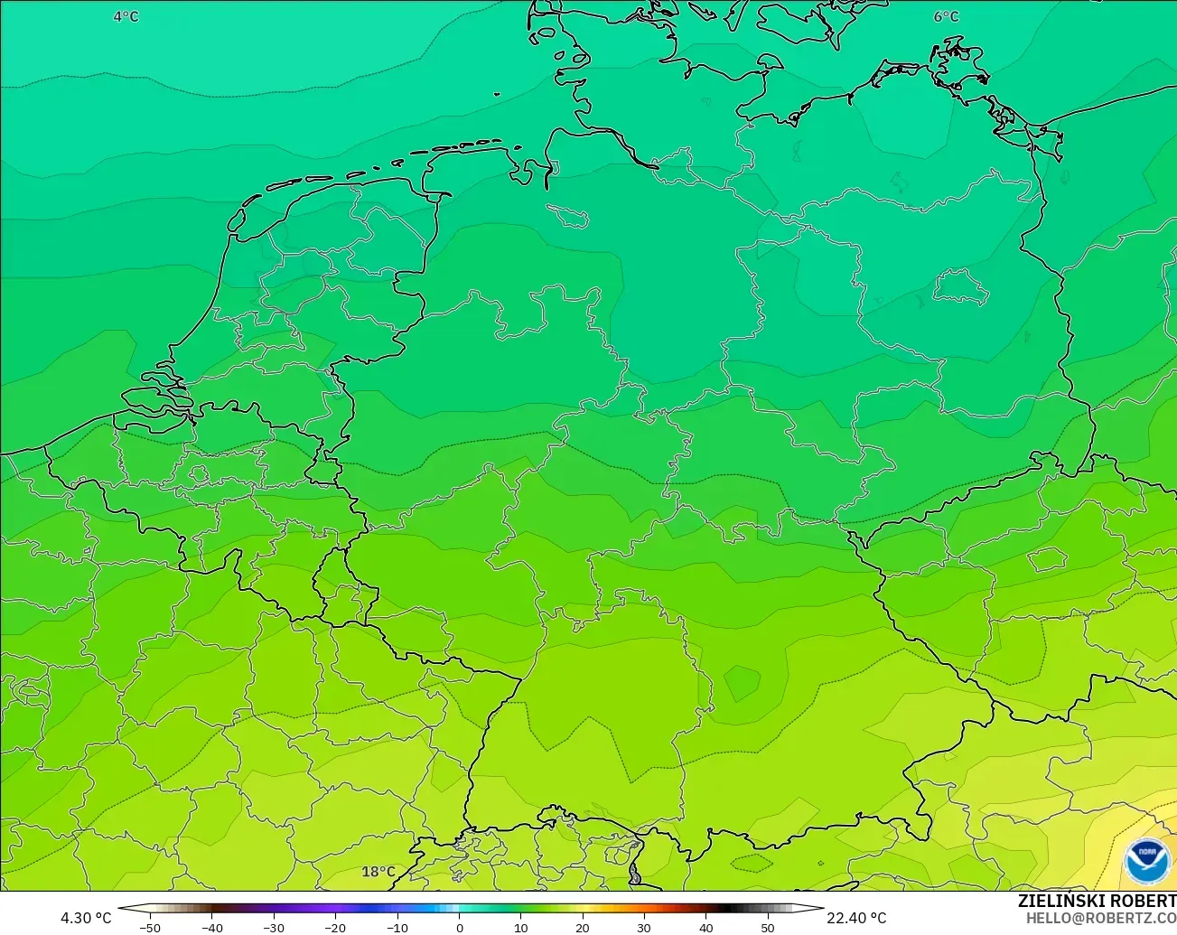 GFS modelo - Alemania, Temperatura a 850 hPa
