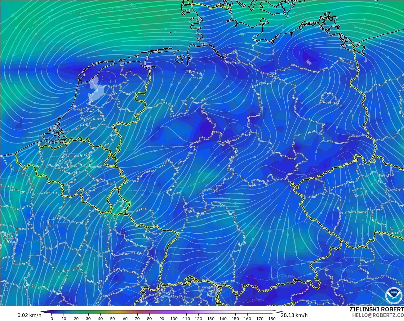 GFS modelo - Alemania, Viento a 10 m