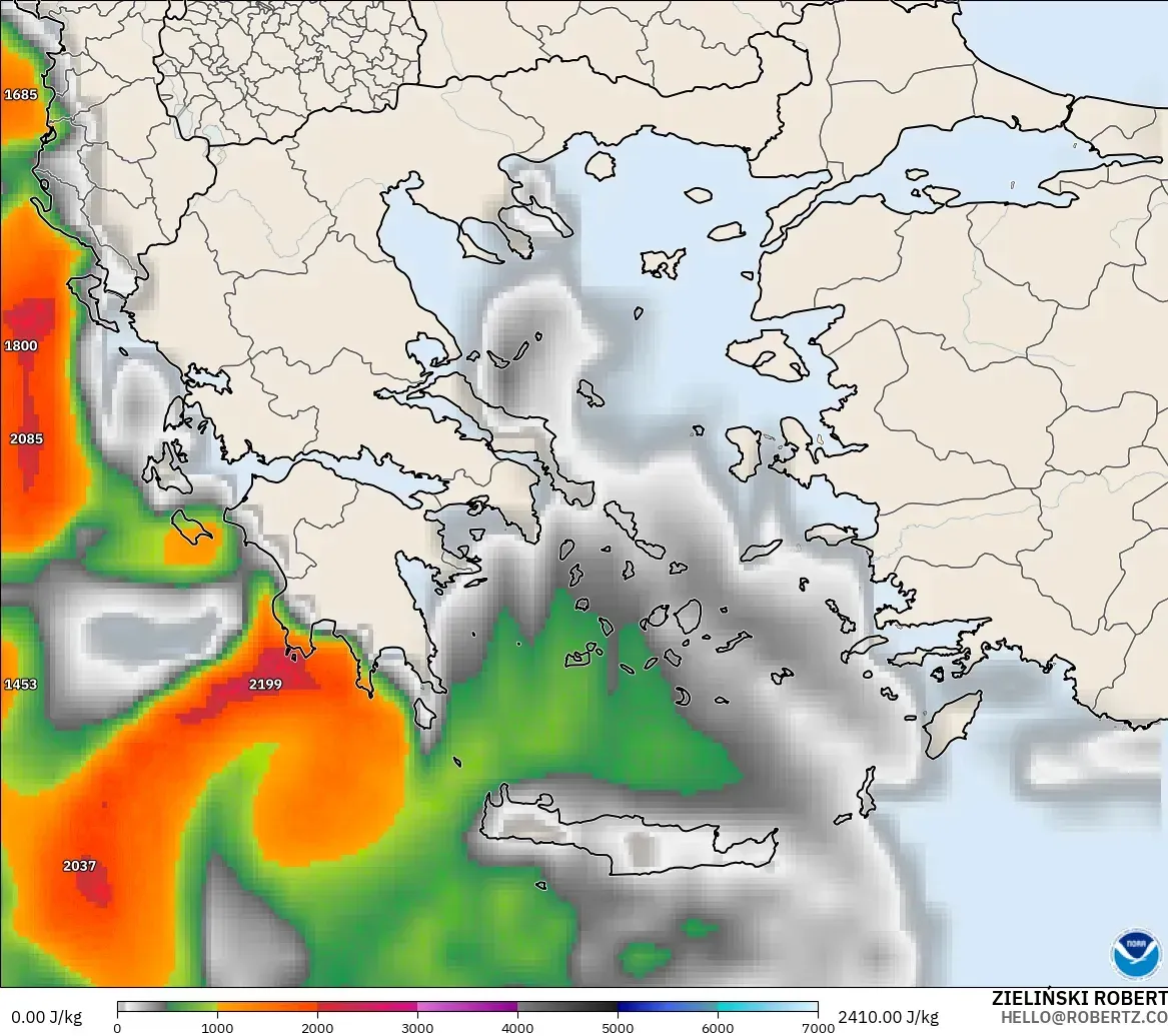 GFS modelo - Grecia, CAPE