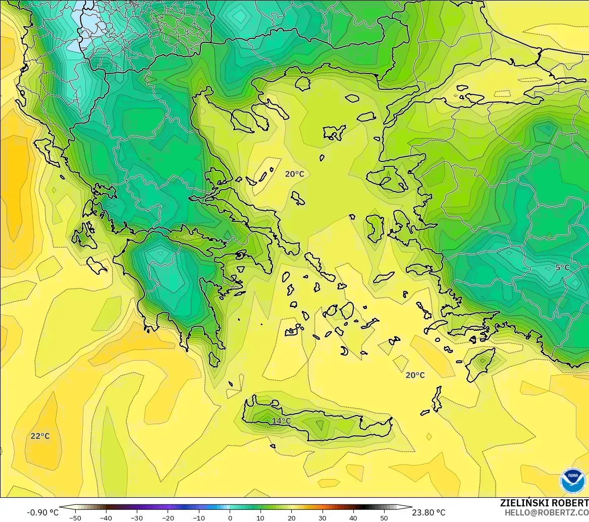 GFS modelo - Grecia, Punto de rocío a 2 m