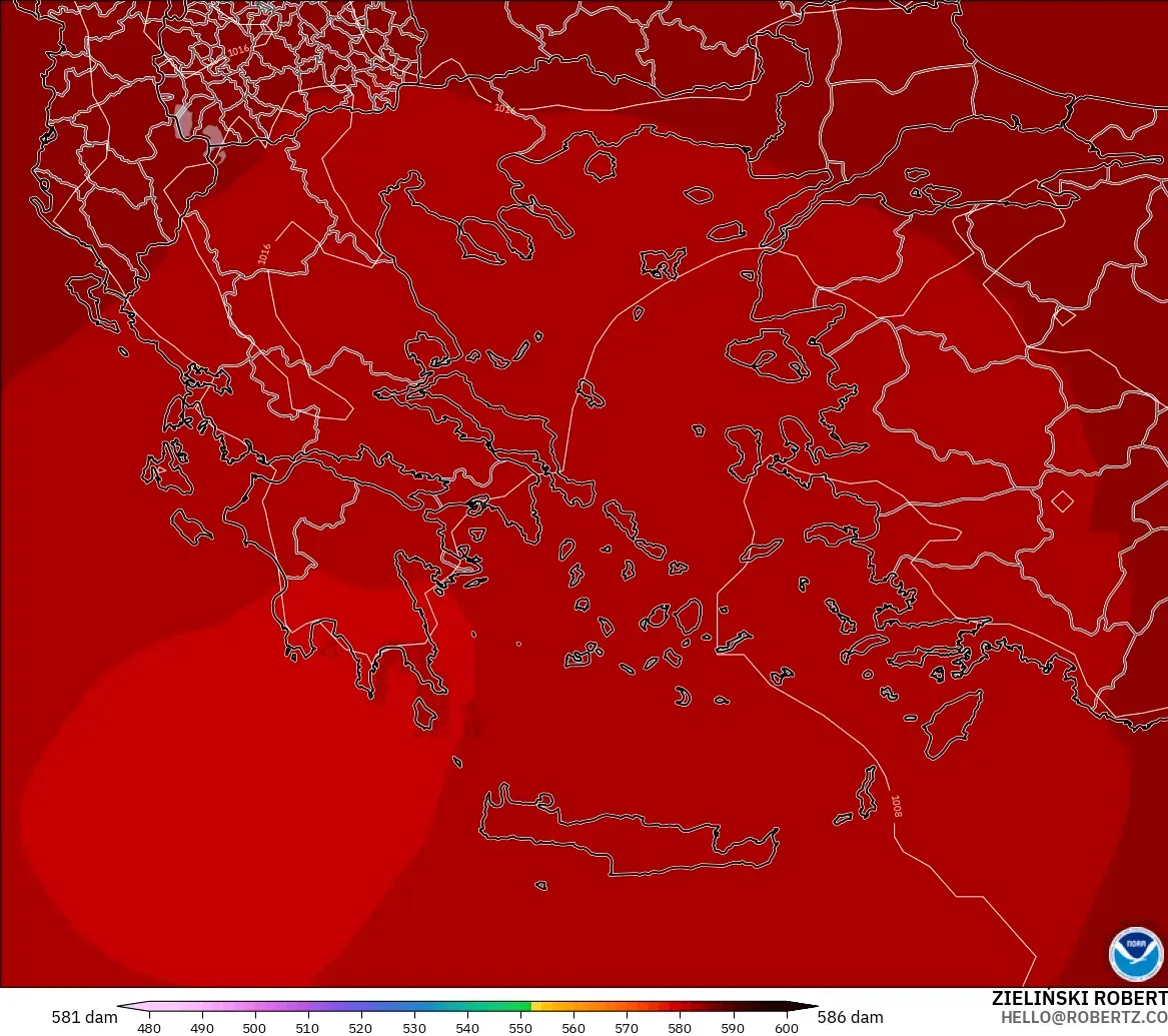 GFS modelo - Grecia, Altura geopotencial a 500 hPa
