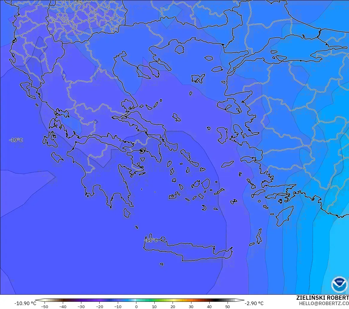 GFS modelo - Grecia, Temperatura a 500 hPa