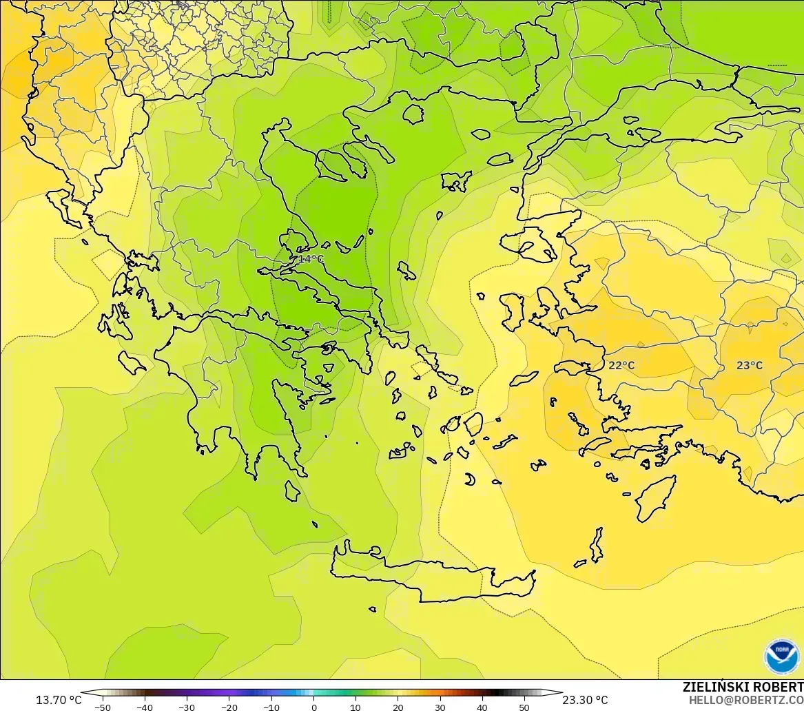 GFS modelo - Grecia, Temperatura a 850 hPa