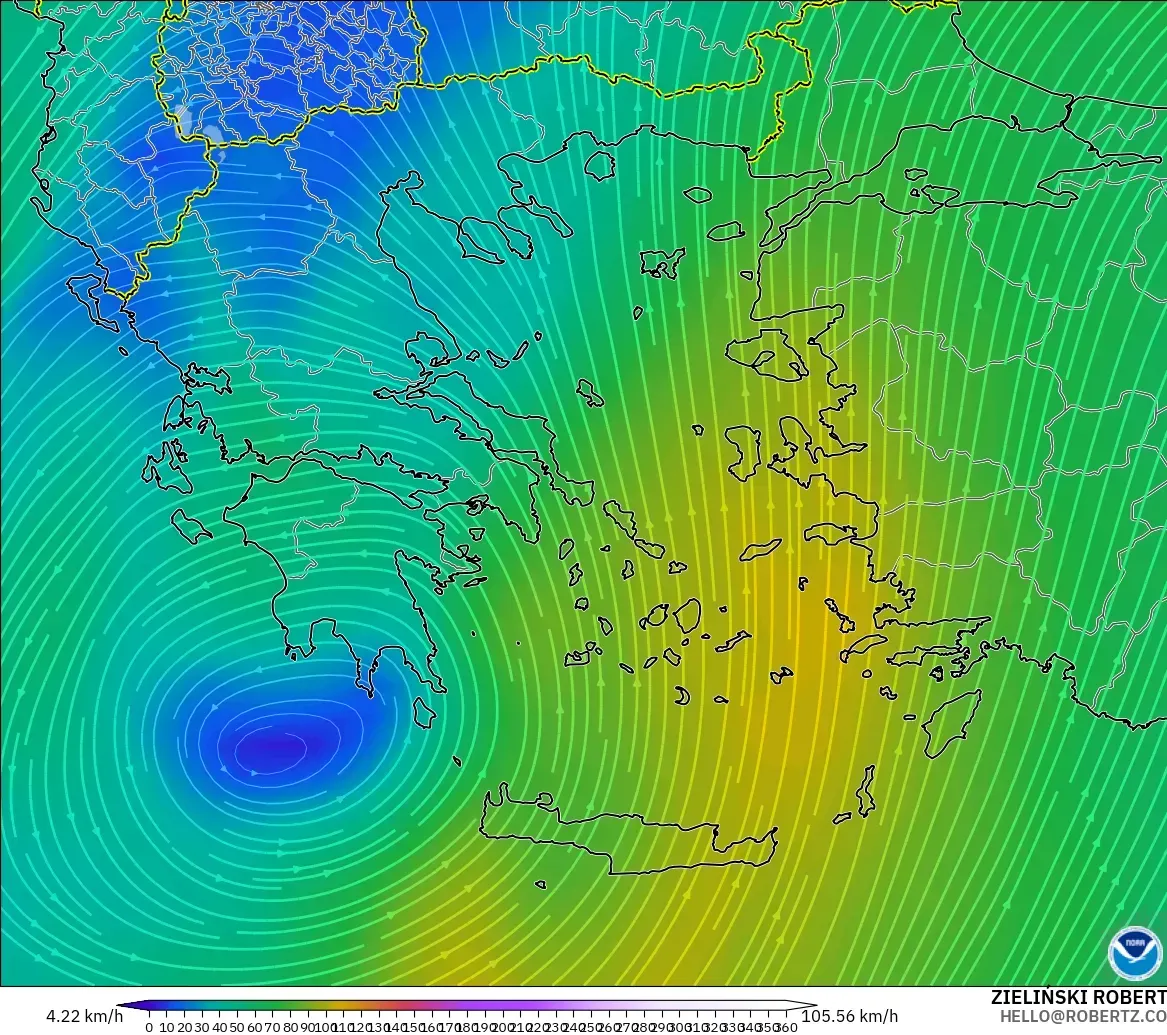 GFS modelo - Grecia, Viento a 300 hPa (corriente en chorro)