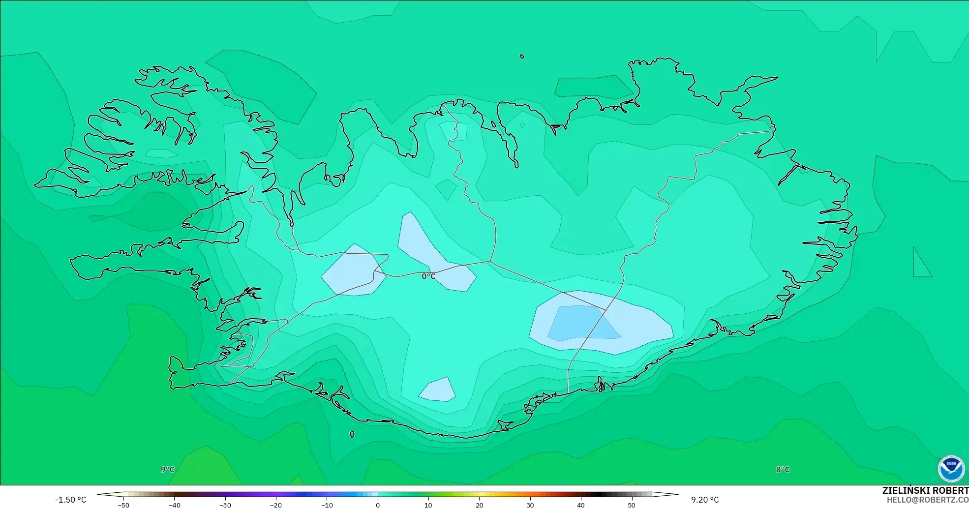 GFS modelo - Islandia, Punto de rocío a 2 m