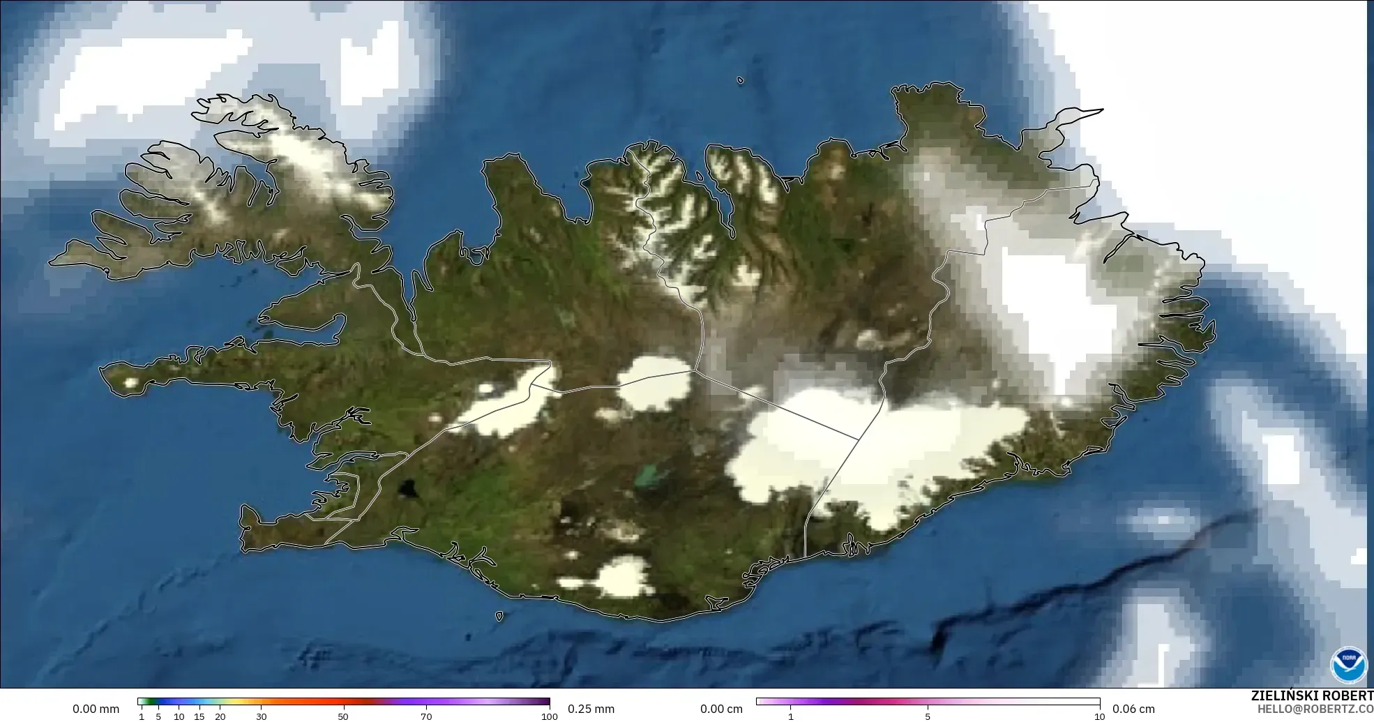 GFS modelo - Islandia, Precipitación, nubes y presión
