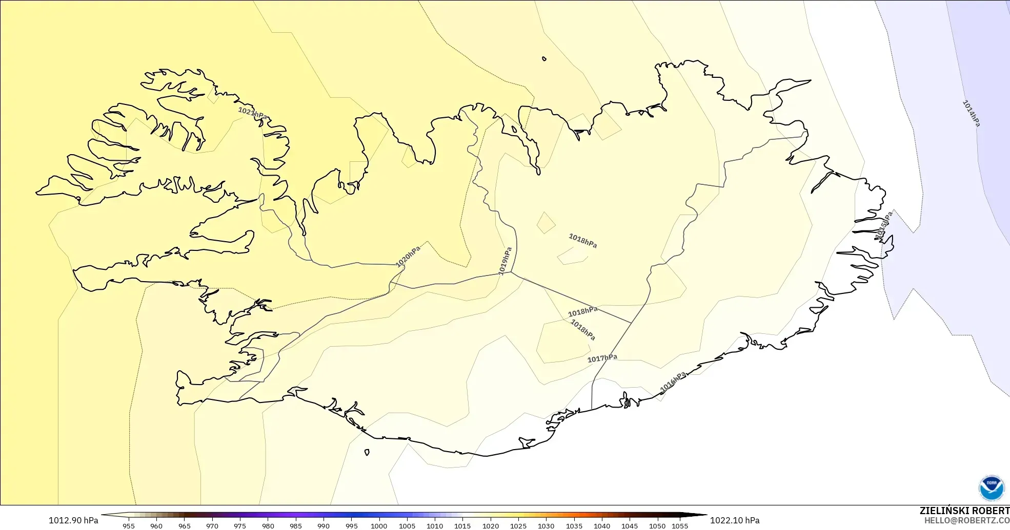 GFS modelo - Islandia, Presión