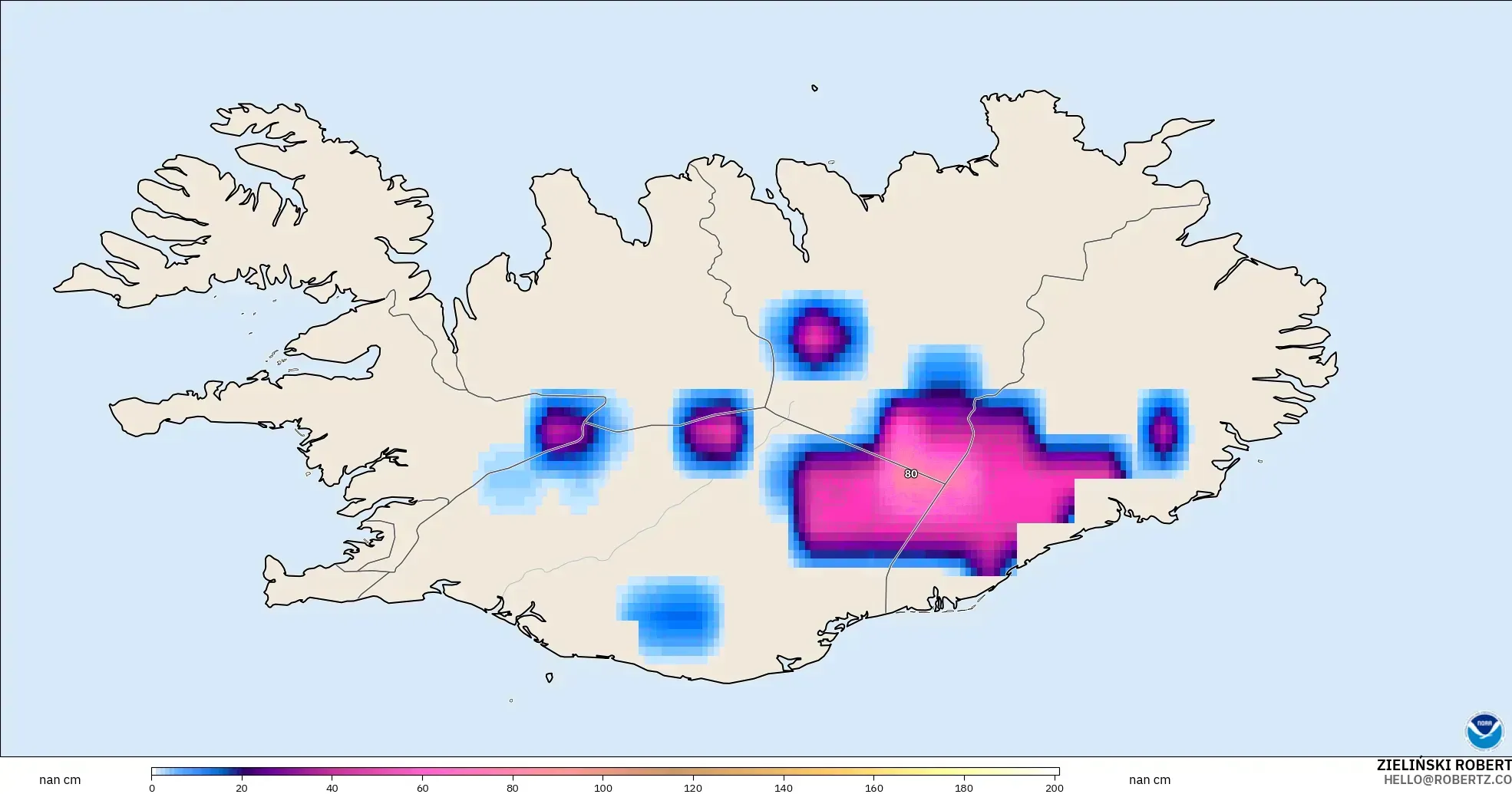 GFS modelo - Islandia, Profundidad de nieve