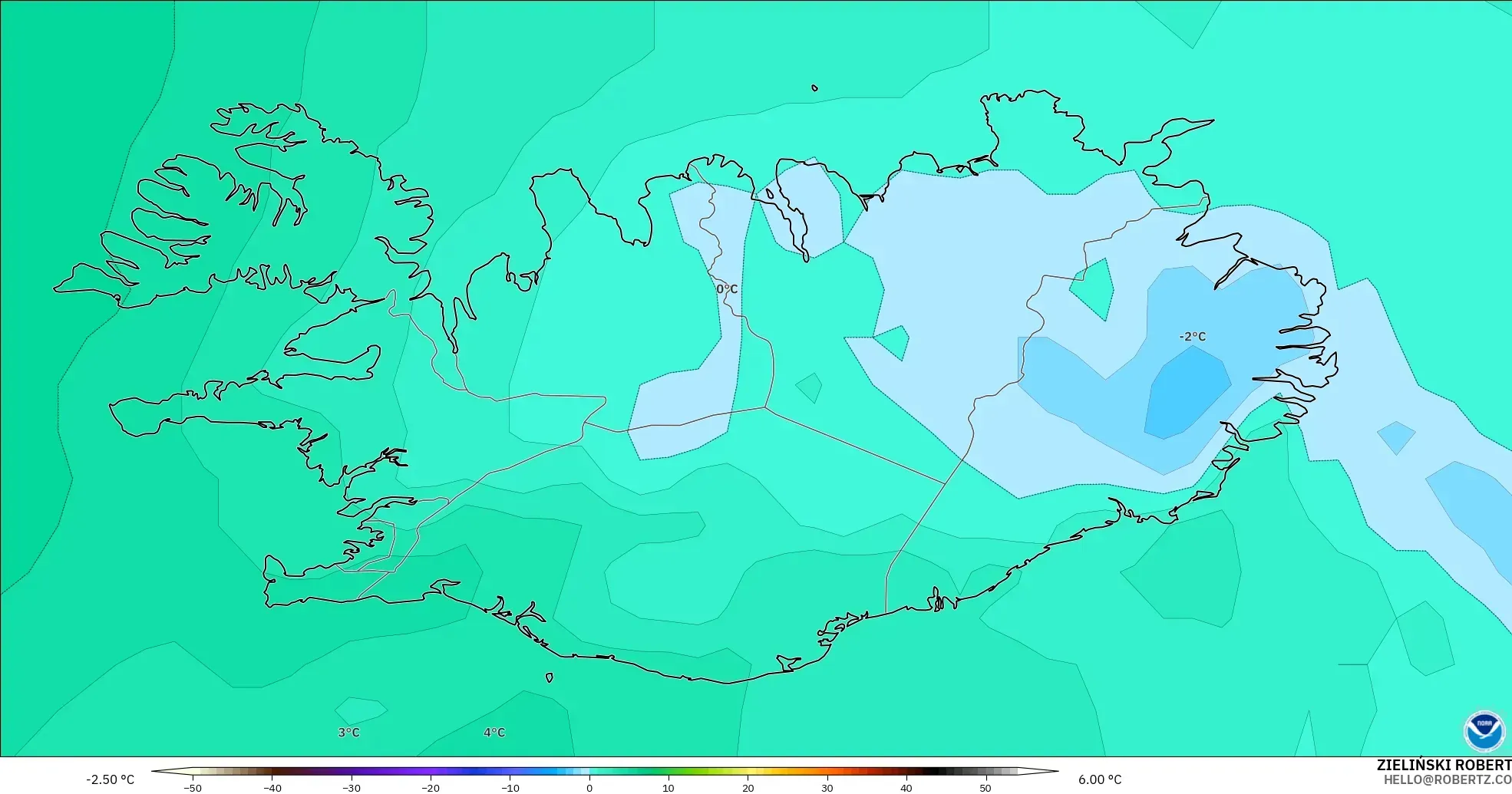 GFS modelo - Islandia, Temperatura a 850 hPa