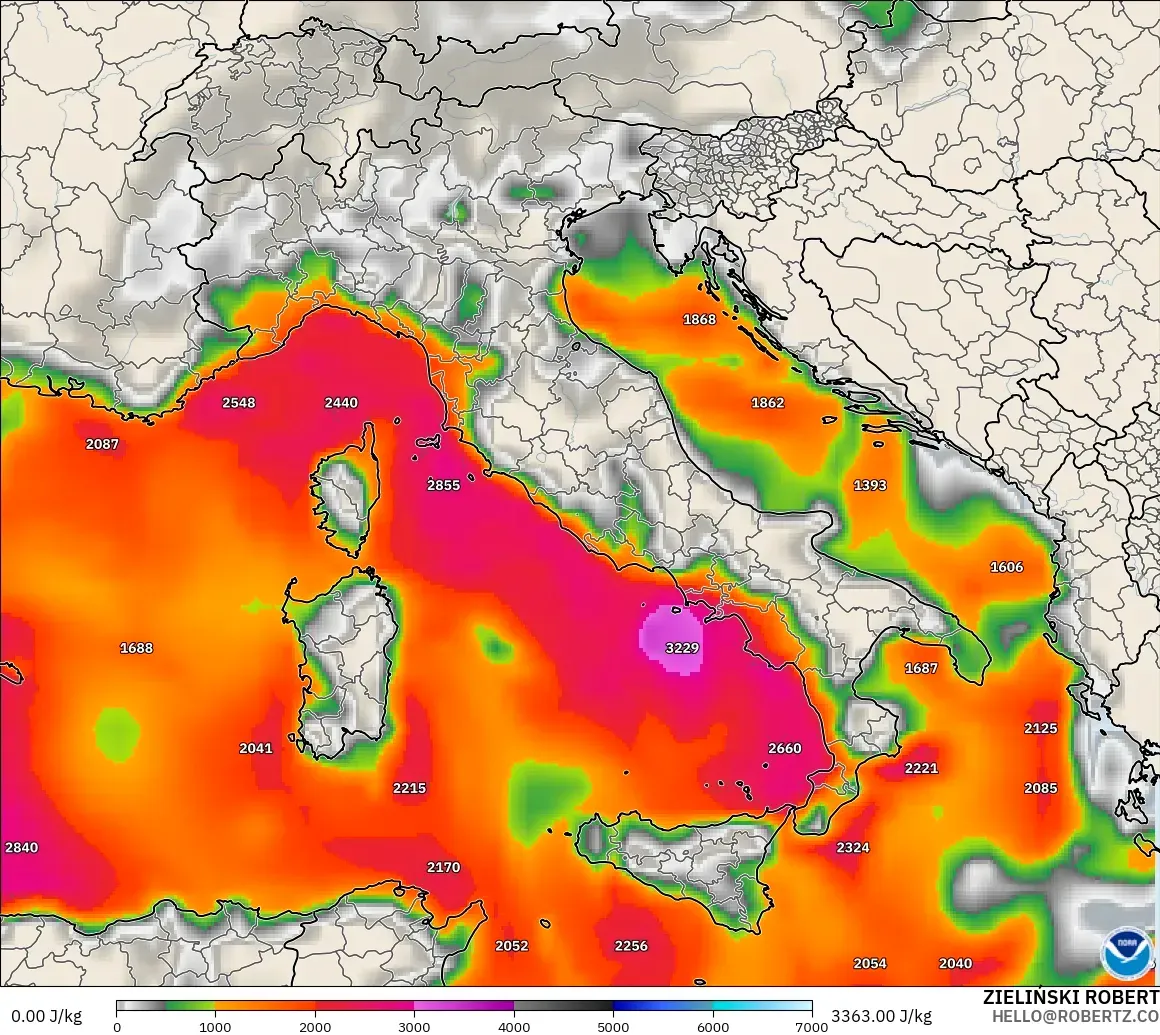 GFS modelo - Italia, CAPE