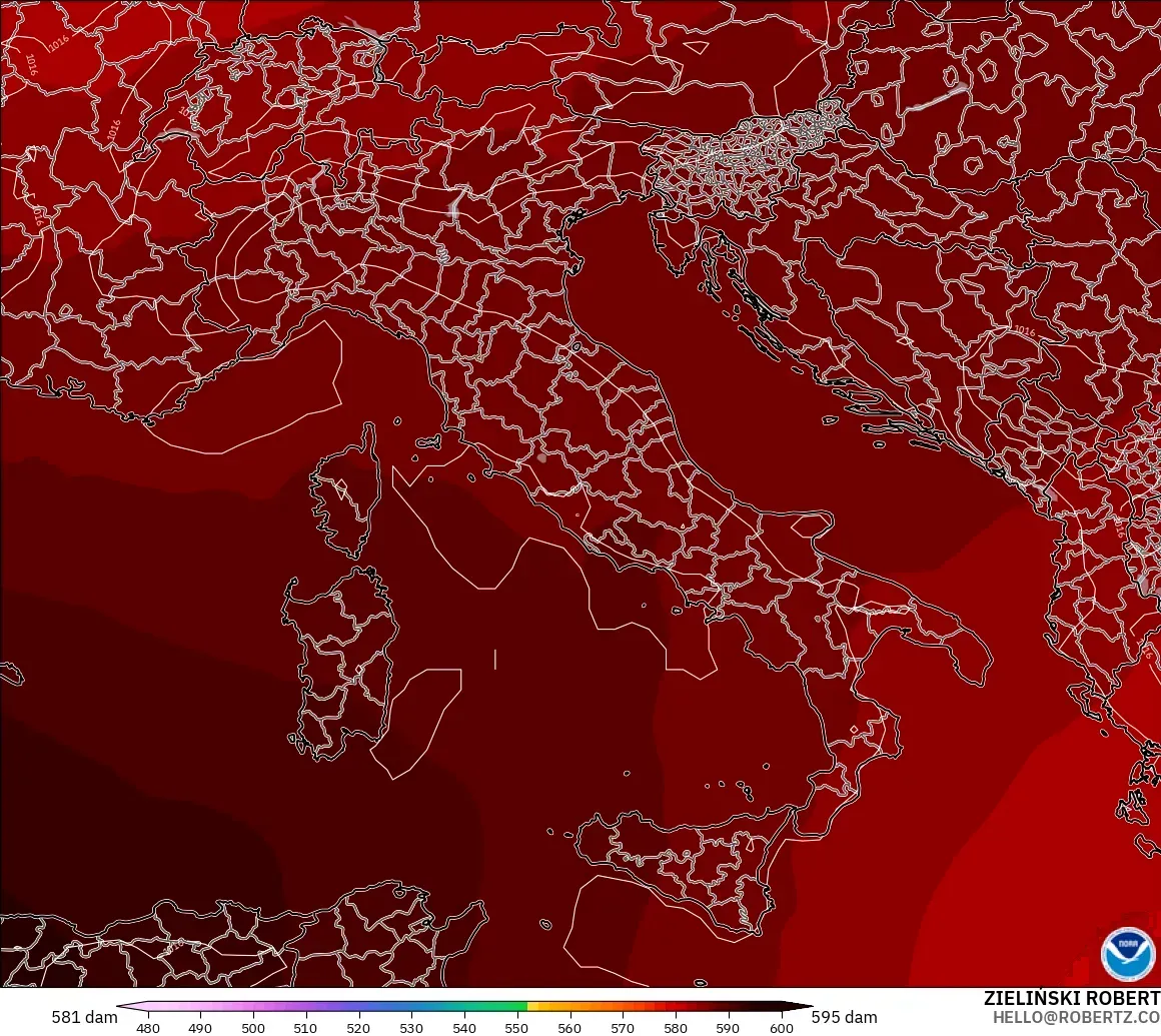 GFS modelo - Italia, Altura geopotencial a 500 hPa