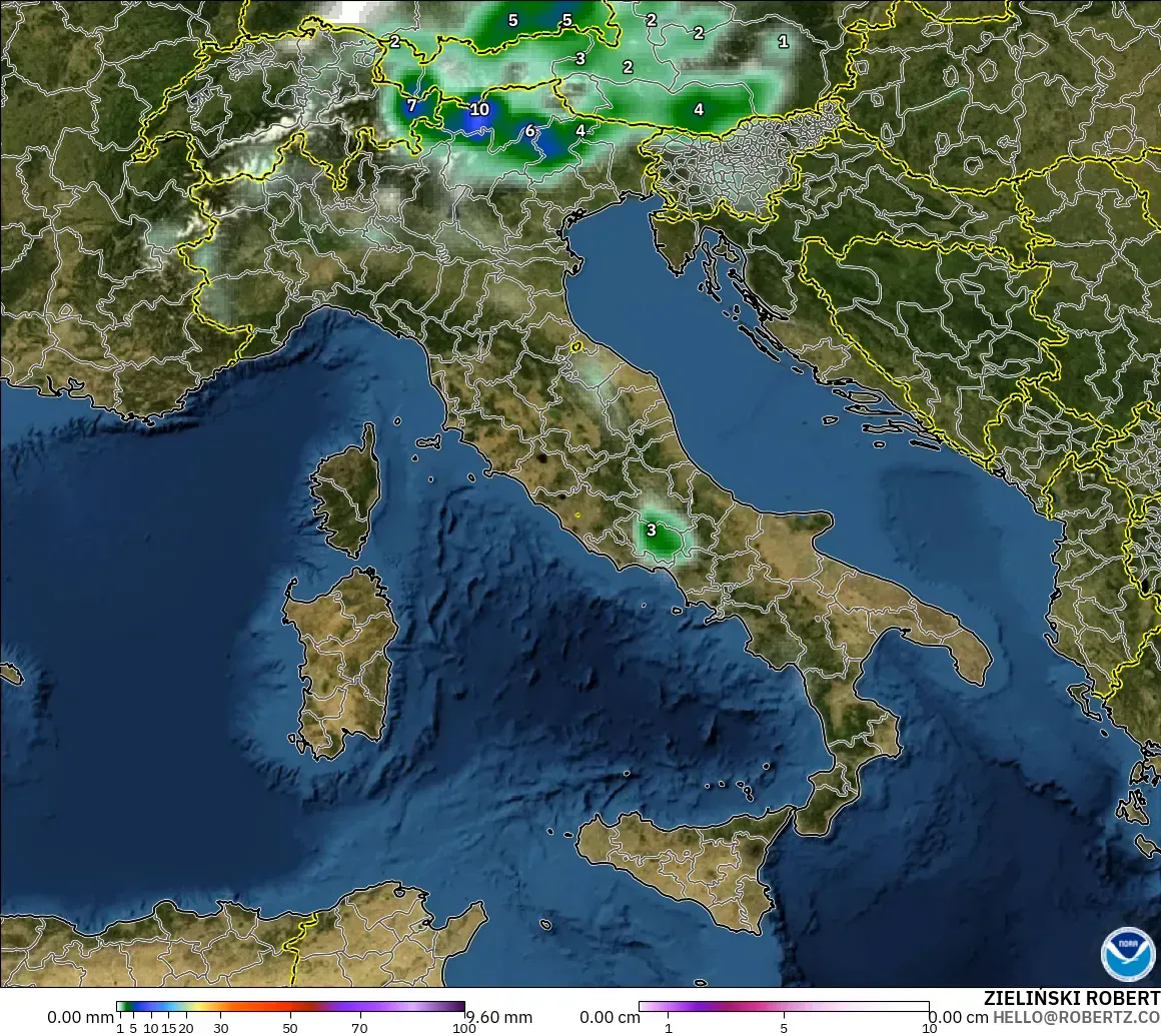 GFS modelo - Italia, Precipitación, nubes y presión