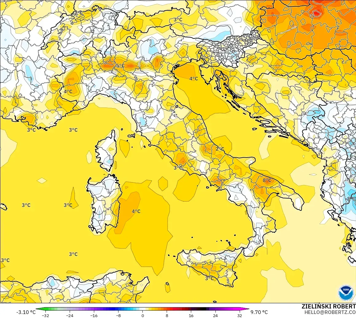 GFS modelo - Italia, Anomalía de temperatura a 2 m