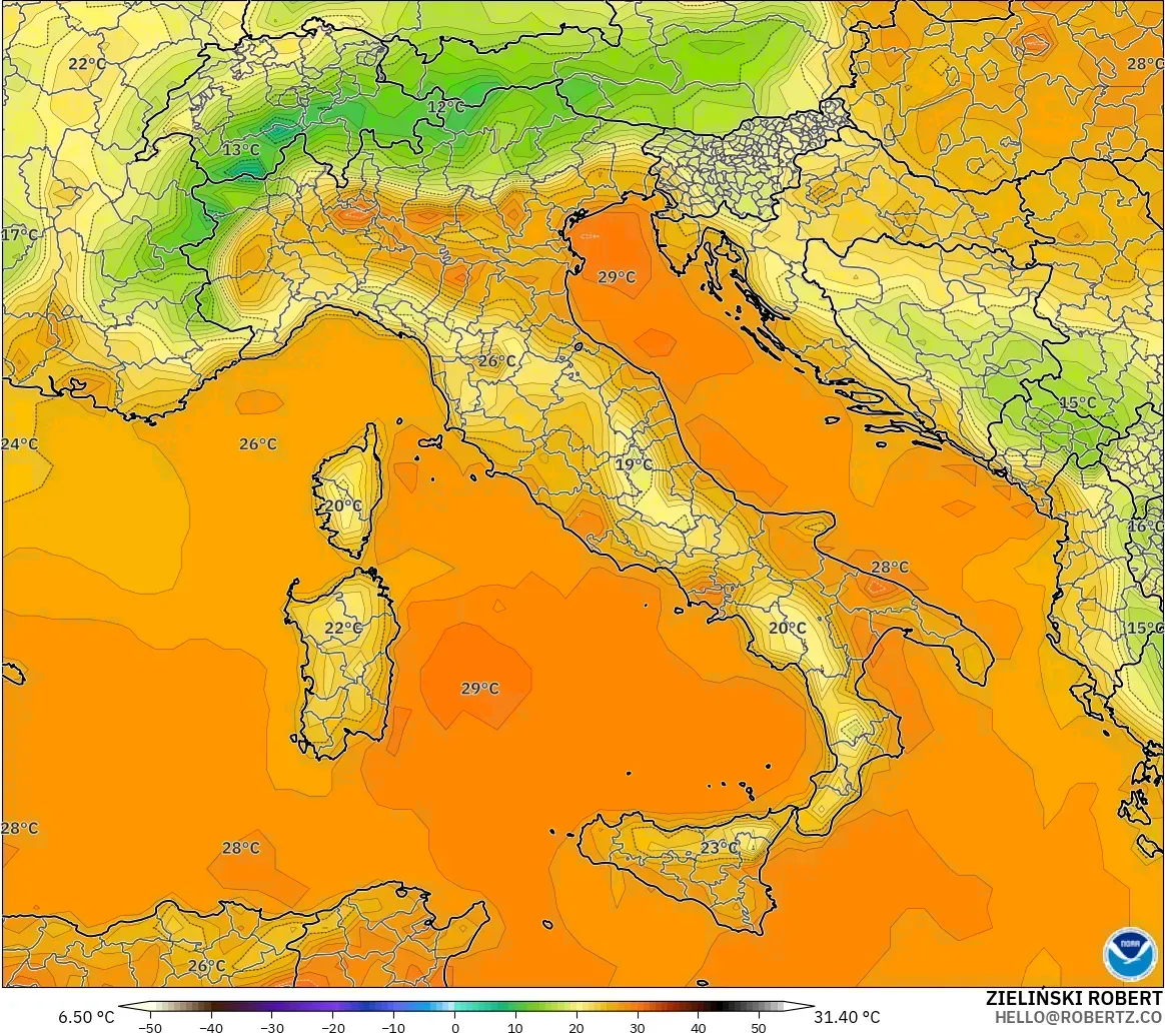 GFS modelo - Italia, Temperatura a 2 m