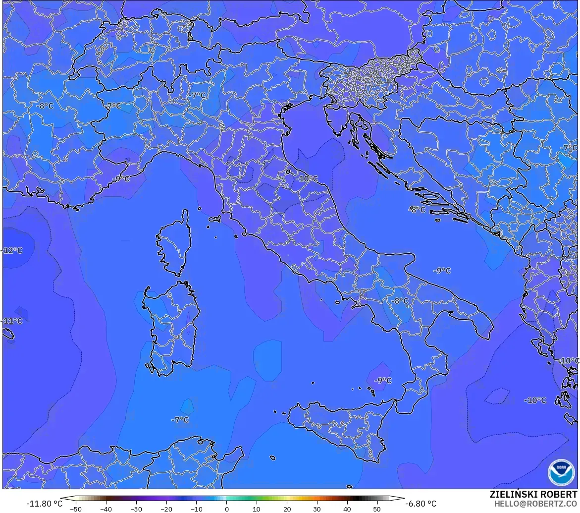 GFS modelo - Italia, Temperatura a 500 hPa