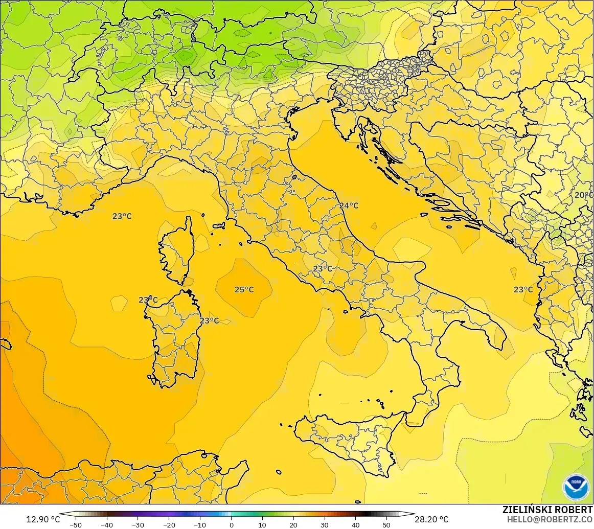 GFS modelo - Italia, Temperatura a 850 hPa