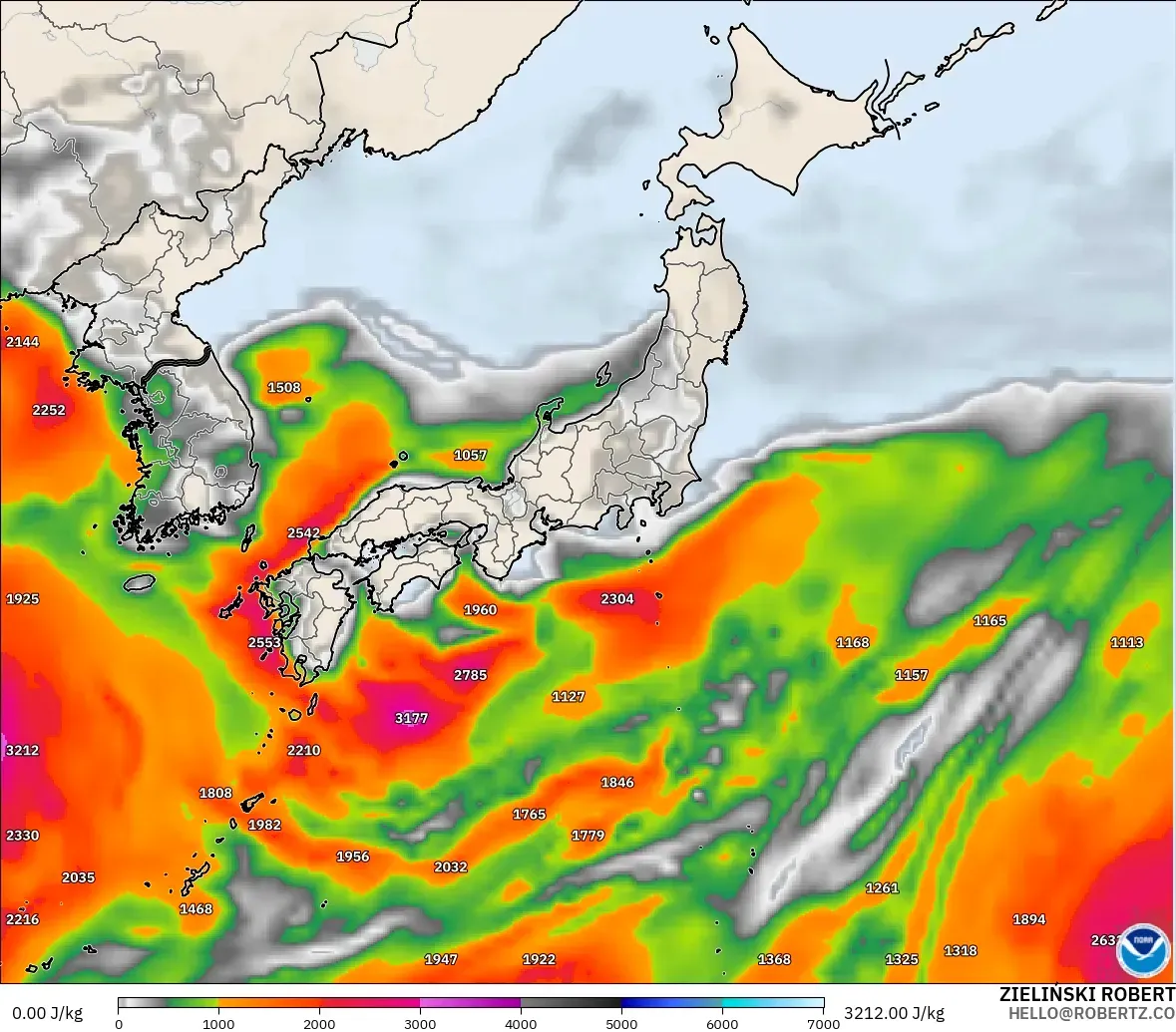 GFS modelo - Japón, CAPE