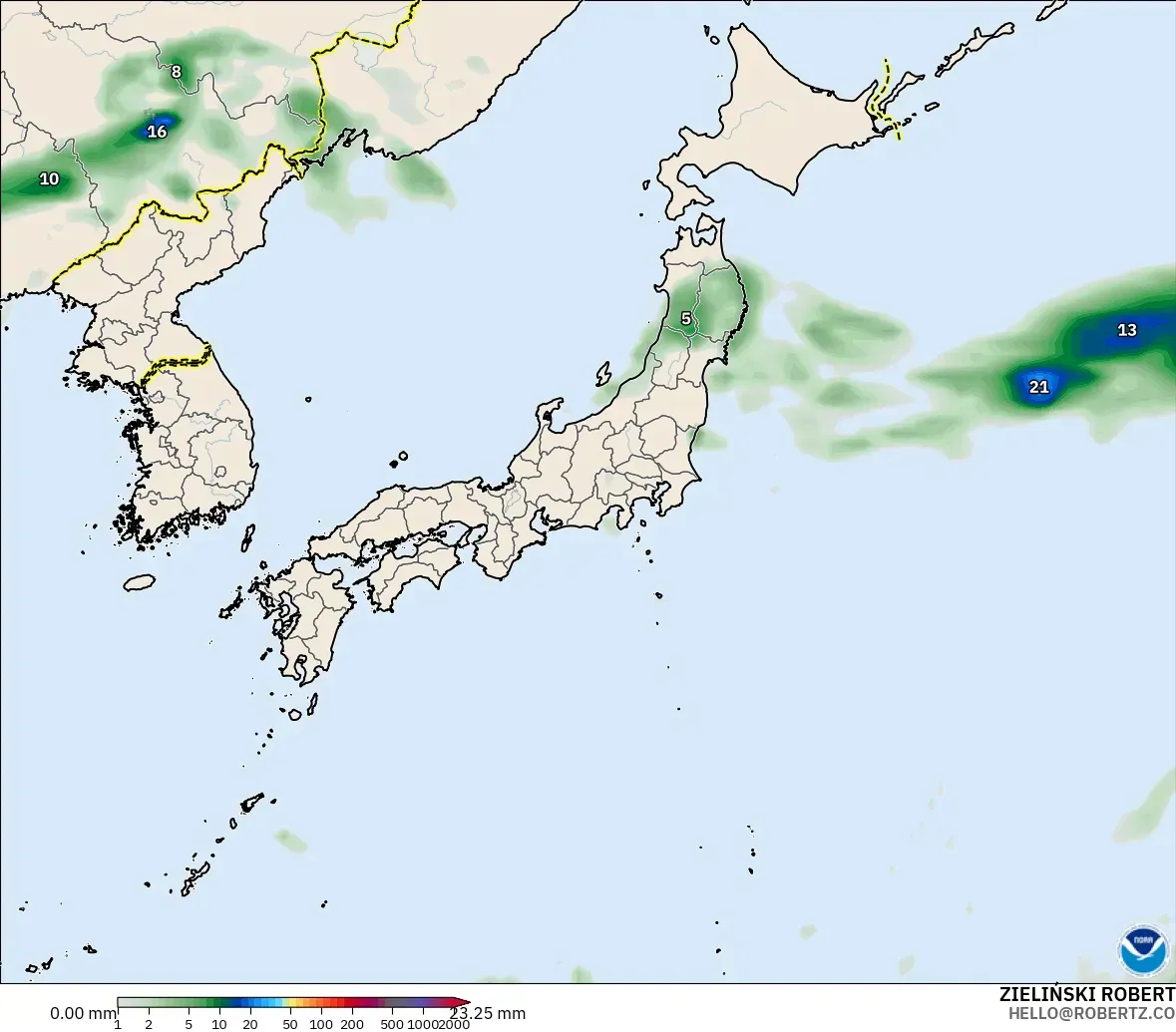 GFS modelo - Japón, Acumulación de precipitación