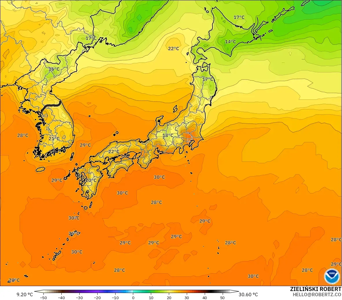 GFS modelo - Japón, Temperatura a 2 m