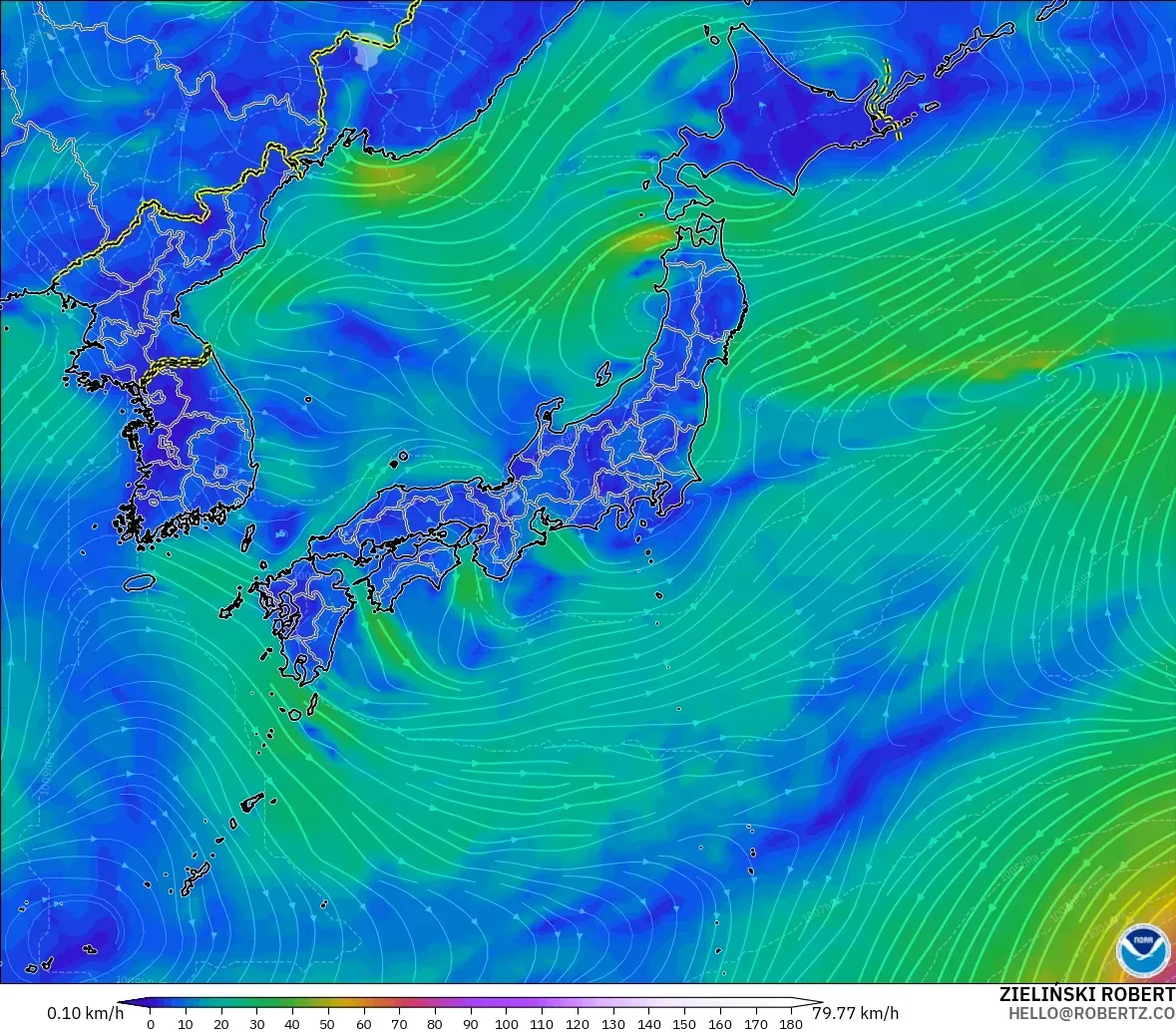 GFS modelo - Japón, Viento a 10 m