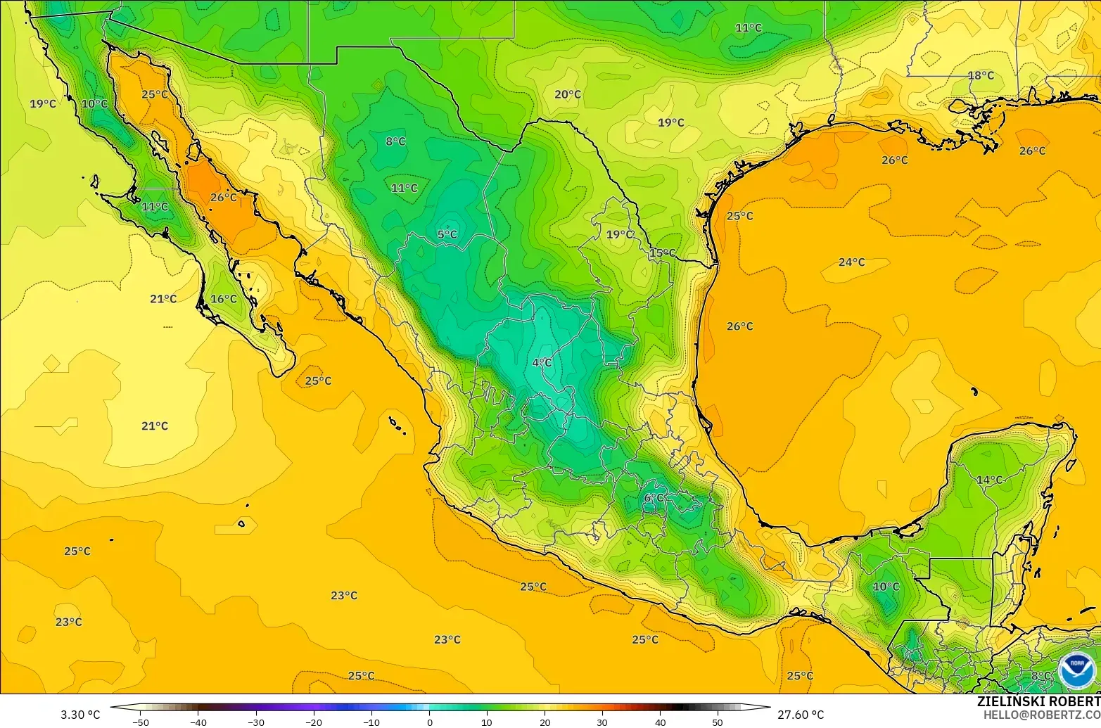 GFS modelo - México, Punto de rocío a 2 m