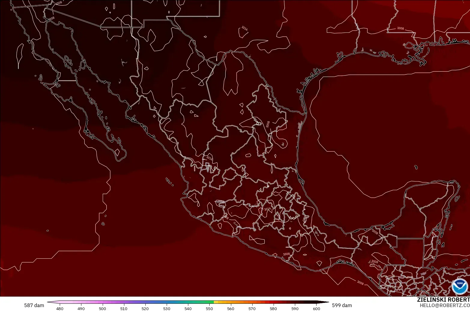 GFS modelo - México, Altura geopotencial a 500 hPa