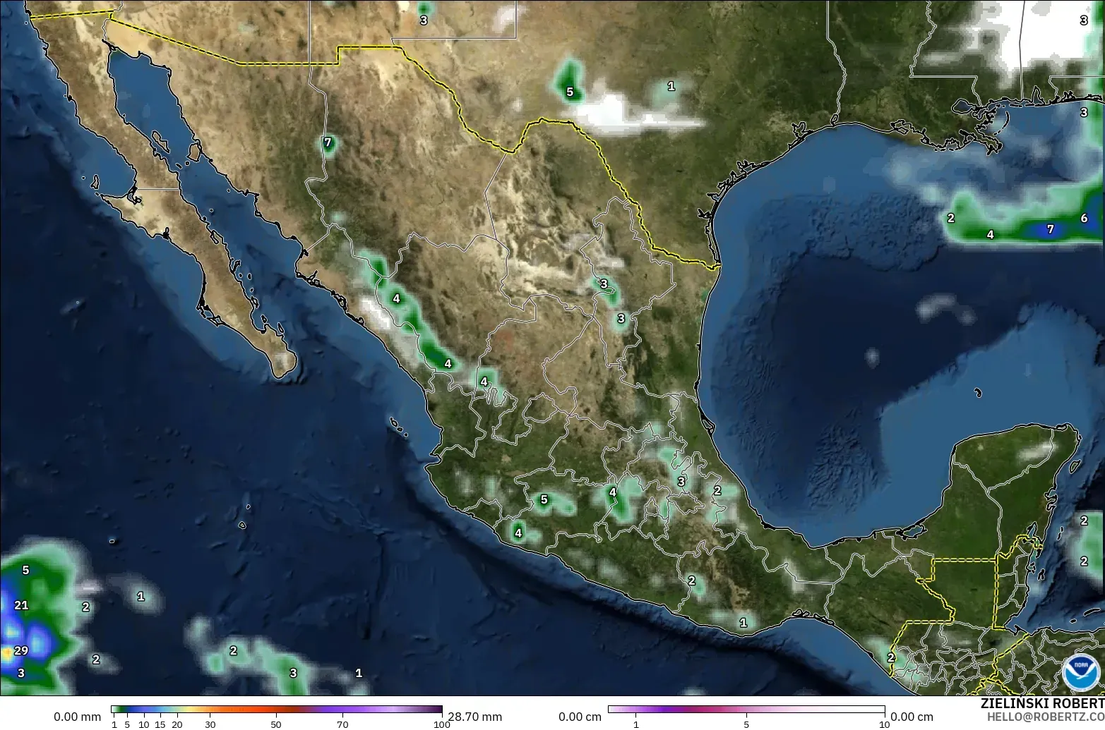 GFS modelo - México, Precipitación, nubes y presión