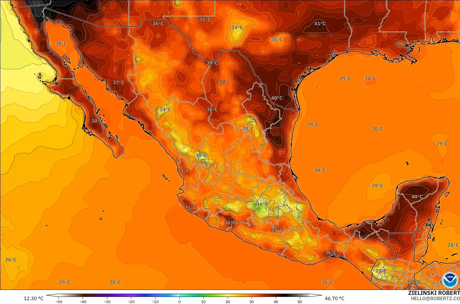 GFS modelo - México, Temperatura a 2 m